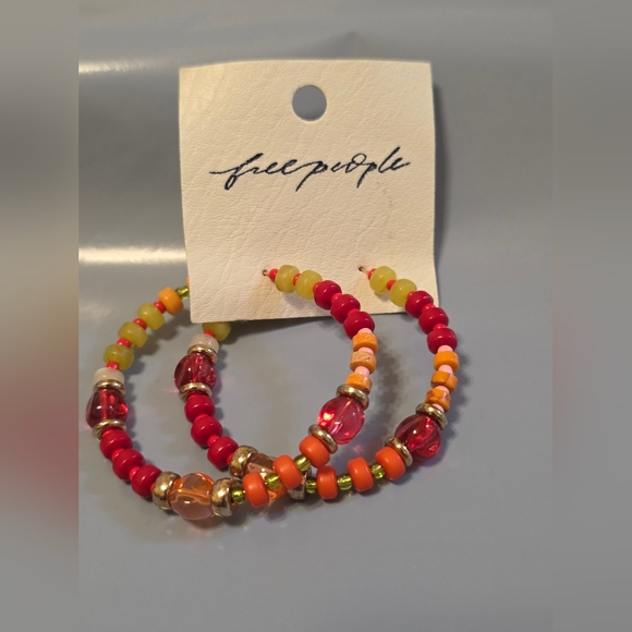Free People Jewelry - Free People Colorful Beaded Hoop Earrings